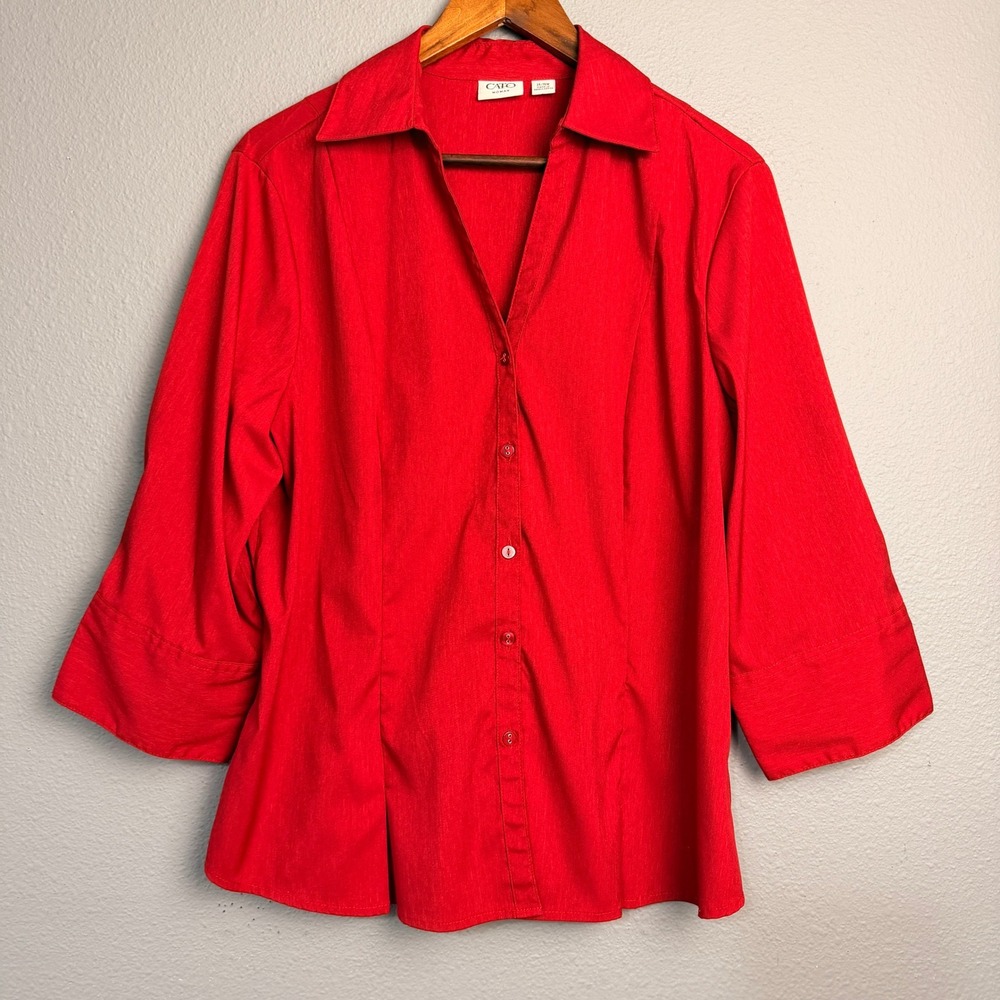 Cato Woman Red Button Front 3/4 Sleeve Shirt Blouse Career Wear Plus Size 14/16W